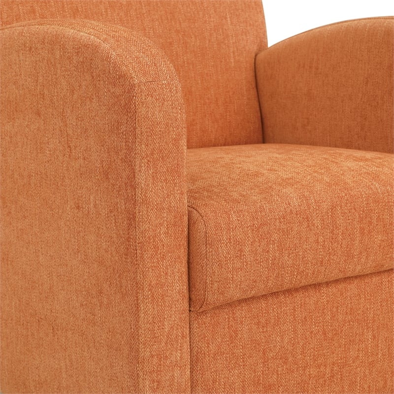 Pemberly Row Chair & Ottoman Herringbone Orange Fabric with Medium Espresso Legs