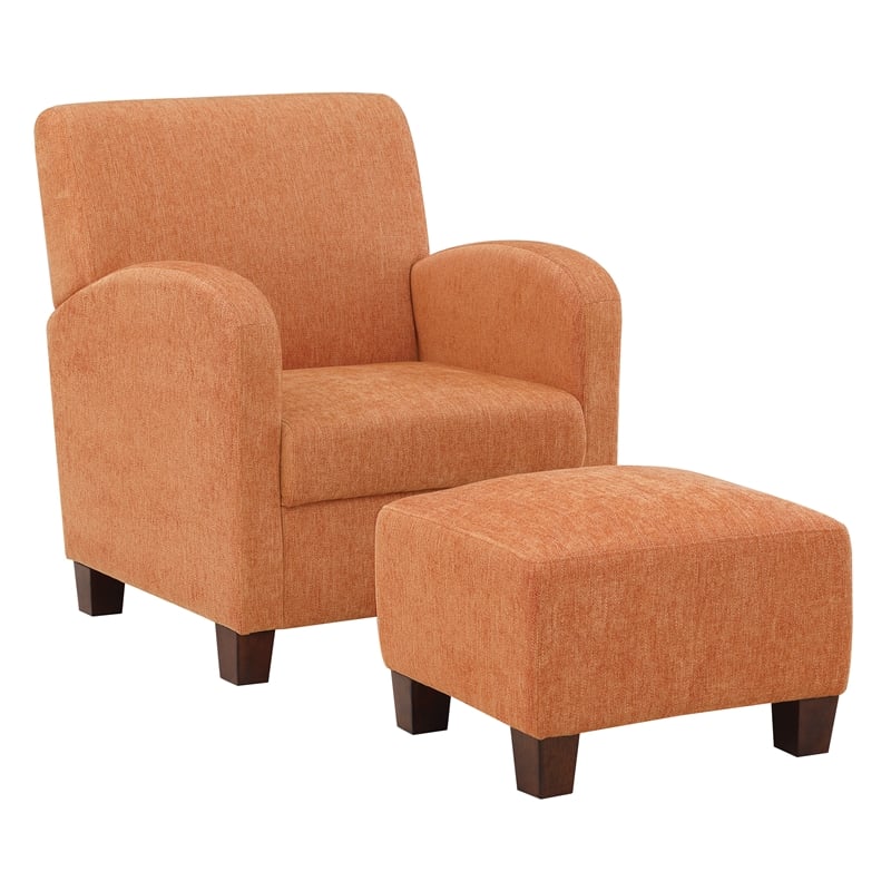 Pemberly Row Chair & Ottoman Herringbone Orange Fabric with Medium Espresso Legs