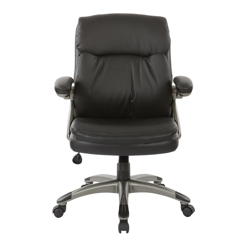 Pemberly Row Executive Low Back Chair - Black Bonded Leather w/ Titanium Accents