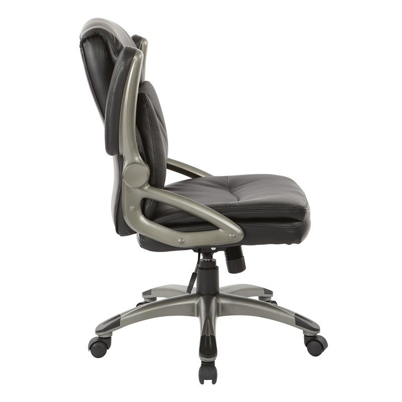 Pemberly Row Executive Low Back Chair - Black Bonded Leather w/ Titanium Accents