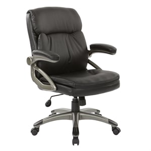 Pemberly Row Executive Low Back Chair - Black Bonded Leather w/ Titanium Accents