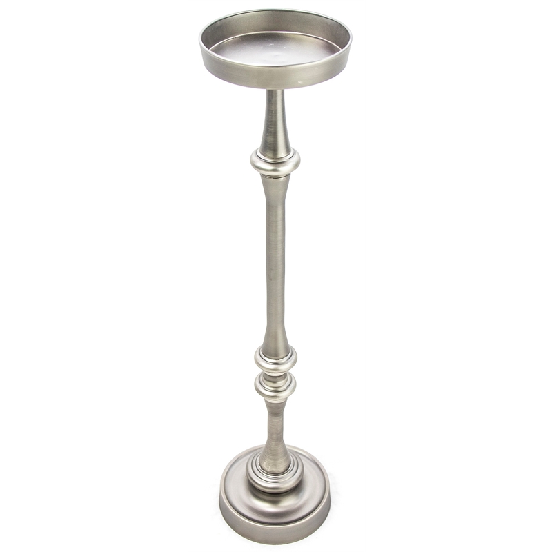 Pemberly Row Traditional Iron Metal Side Table in Brushed Silver