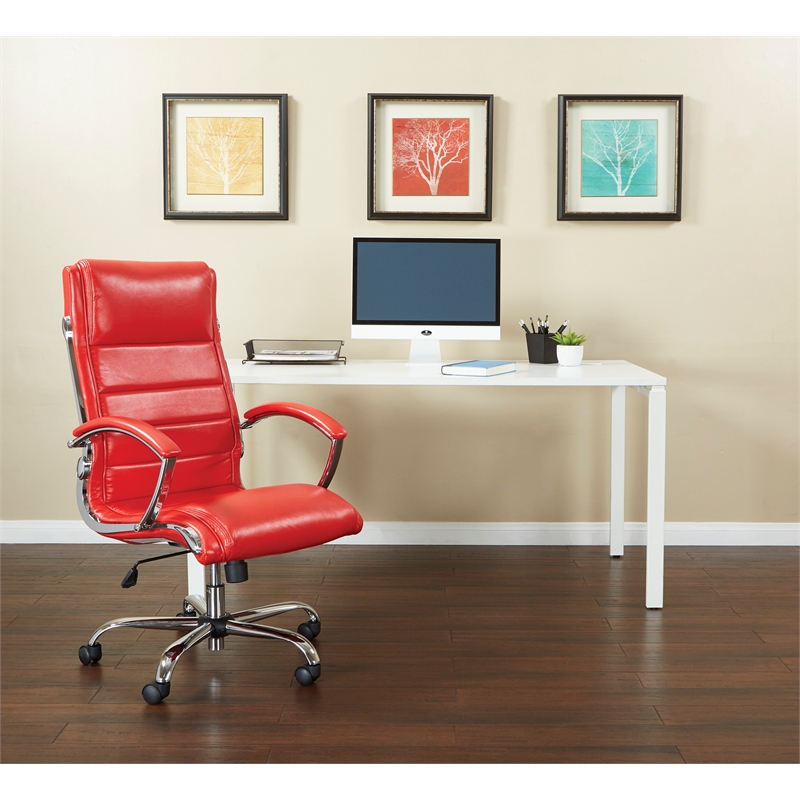 Pemberly Row Executive Chair with Thick Padded Red Faux Leather Seat