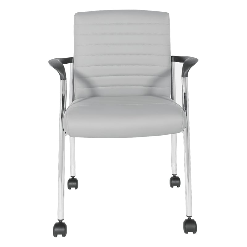 Pemberly Row Guest Chair in Gray Faux Leather with Chrome Frame