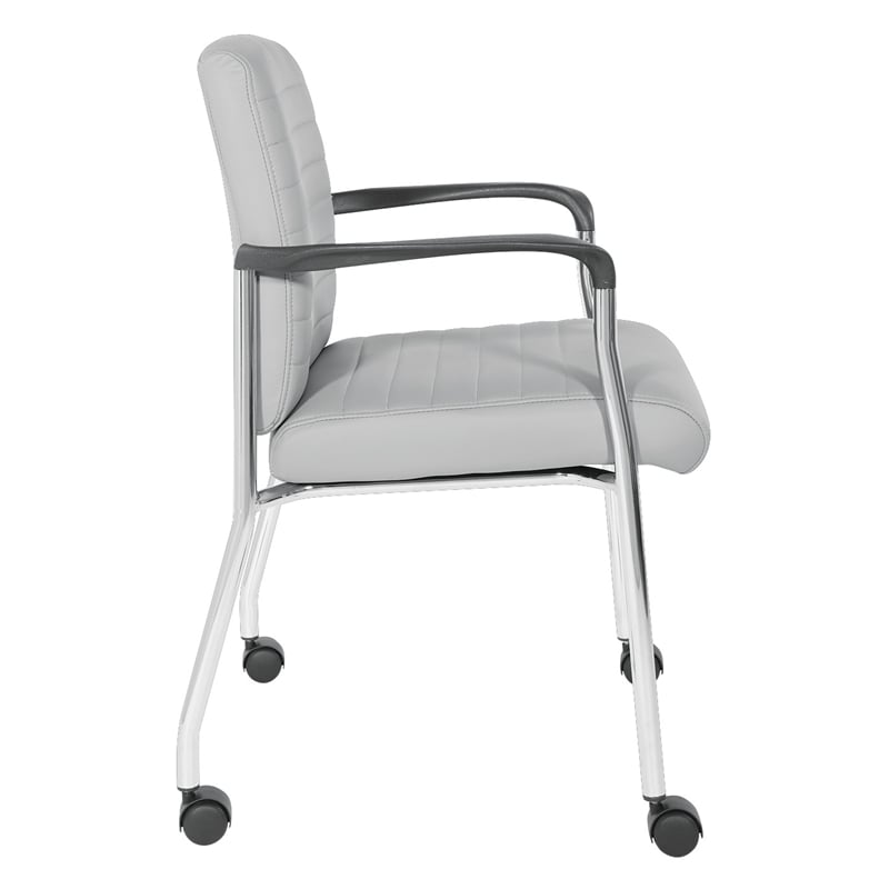 Pemberly Row Guest Chair in Gray Faux Leather with Chrome Frame