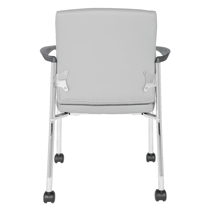 Pemberly Row Guest Chair in Gray Faux Leather with Chrome Frame