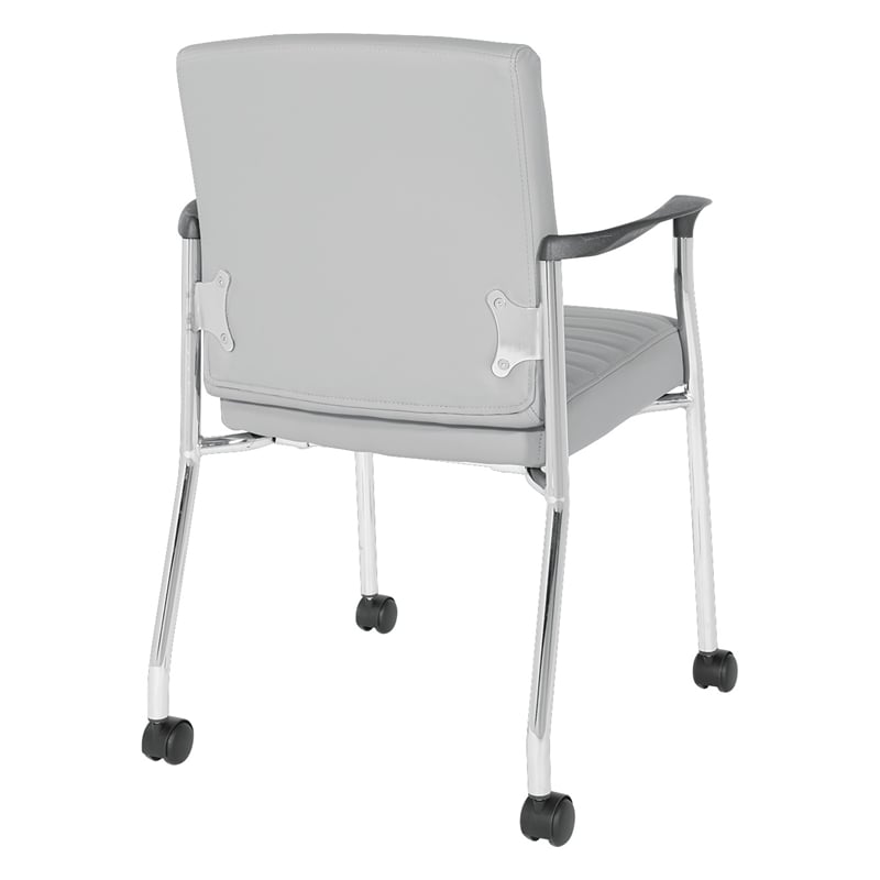 Pemberly Row Guest Chair in Gray Faux Leather with Chrome Frame
