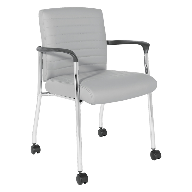 Pemberly Row Guest Chair in Gray Faux Leather with Chrome Frame