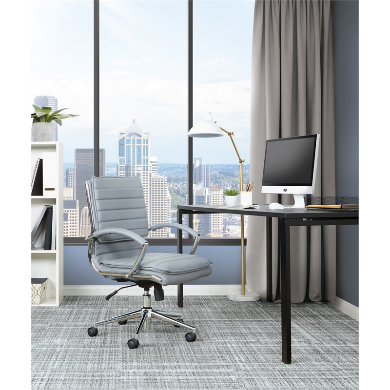 Pemberly Row Mid Back Manager's Faux Leather Chair in Charcoal with Chrome Base