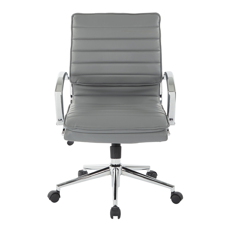 Pemberly Row Mid Back Manager's Faux Leather Chair in Charcoal with Chrome Base