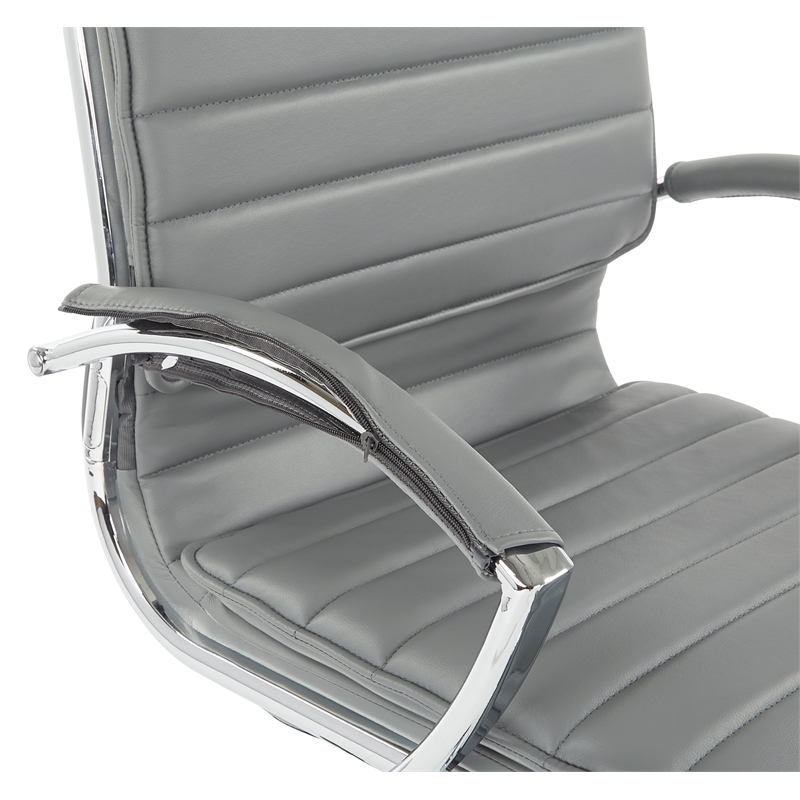 Pemberly Row Mid Back Manager's Faux Leather Chair in Charcoal with Chrome Base