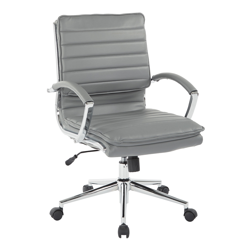 Pemberly Row Mid Back Manager's Faux Leather Chair in Charcoal with Chrome Base