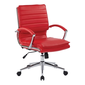 Pemberly Row Mid Back Manager's Faux Leather Chair in Red with Chrome Base