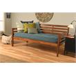 Pemberly Row Wood Daybed in Barbados Brown with Linen Aqua Mattress