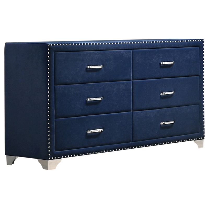 Pemberly Row 4-Piece Contemporary Velvet California King Bedroom Set in Blue
