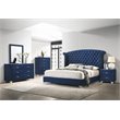 Pemberly Row 5-Piece Contemporary Velvet Eastern King Bedroom Set in Blue