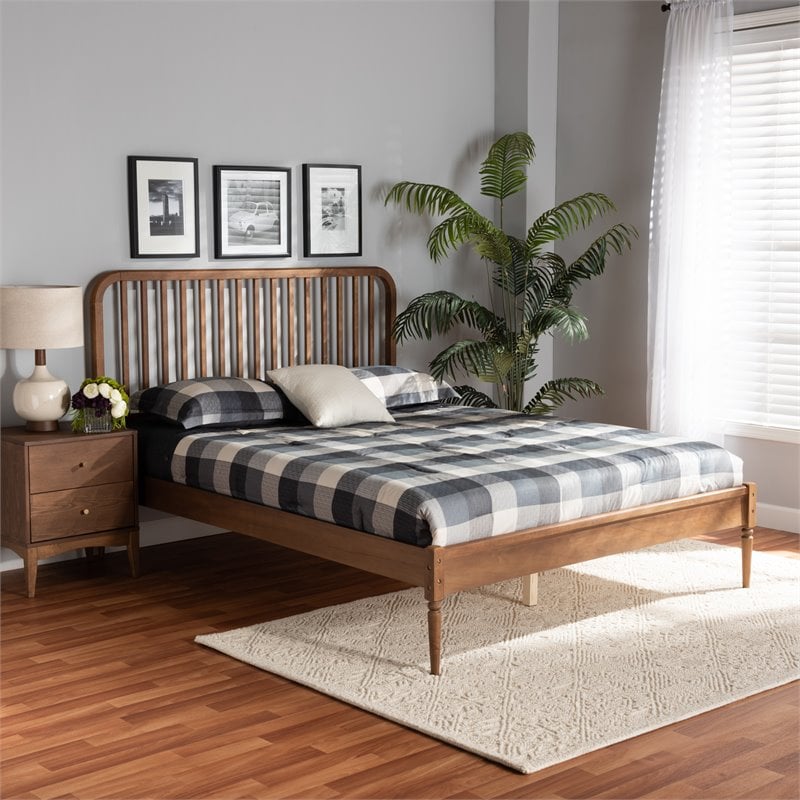 Pemberly Row Walnut Brown Finished Wood Full Size Platform Bed