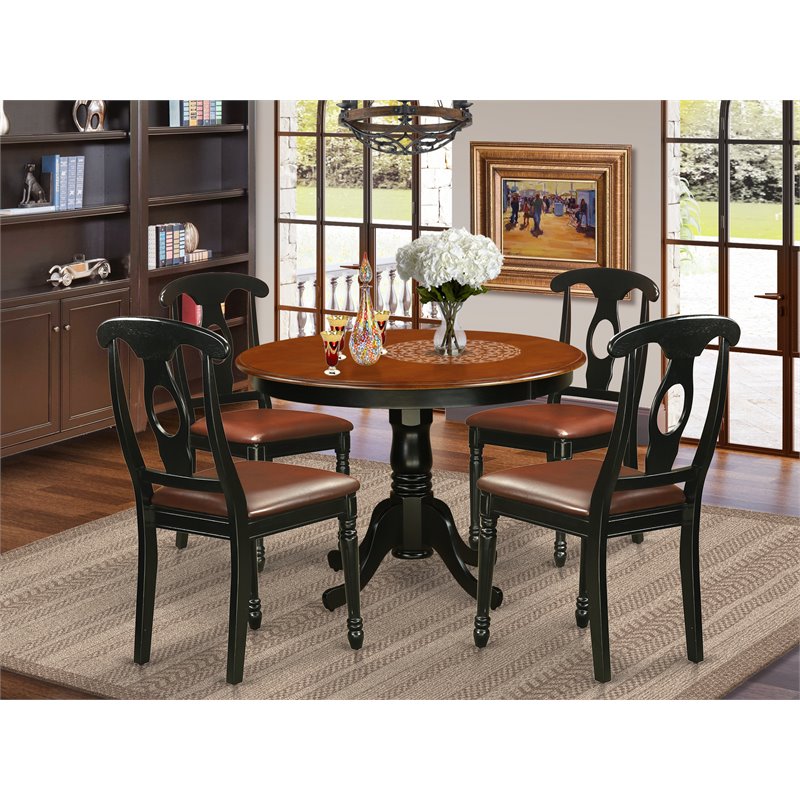 Pemberly Row Modern 5-piece Wood Leather Seat Dining Set in Black