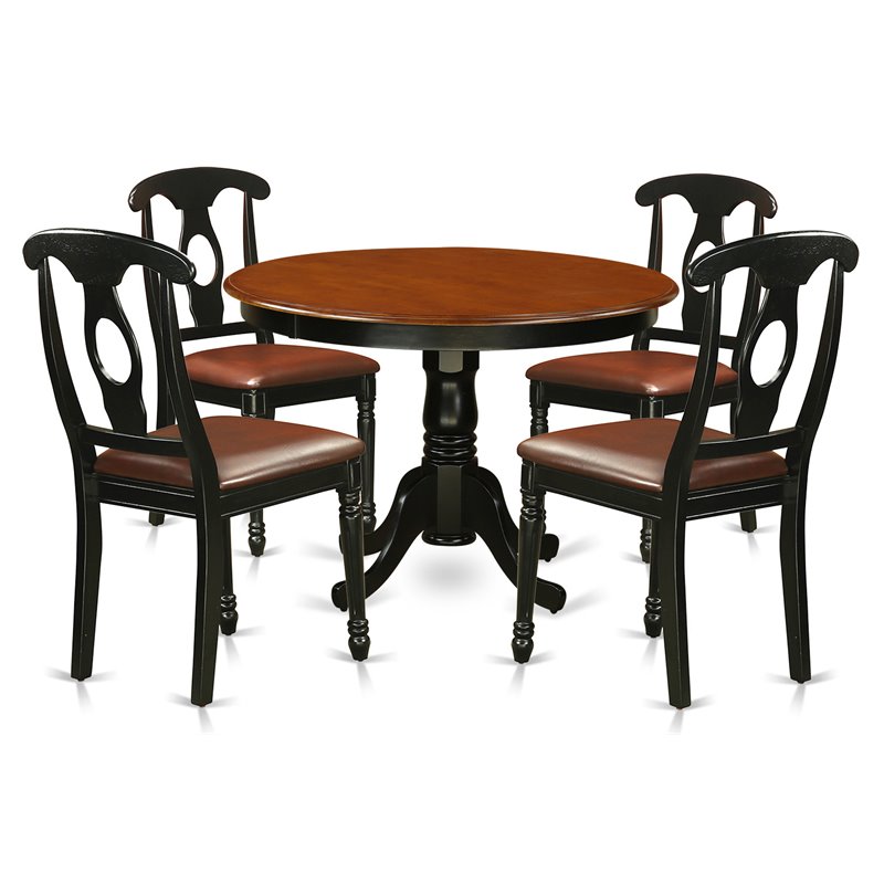 Pemberly Row Modern 5-piece Wood Leather Seat Dining Set in Black