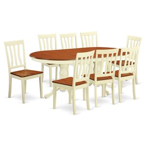 Pemberly Row Modern 9-piece Dining Set with Wood Chairs in Cherry