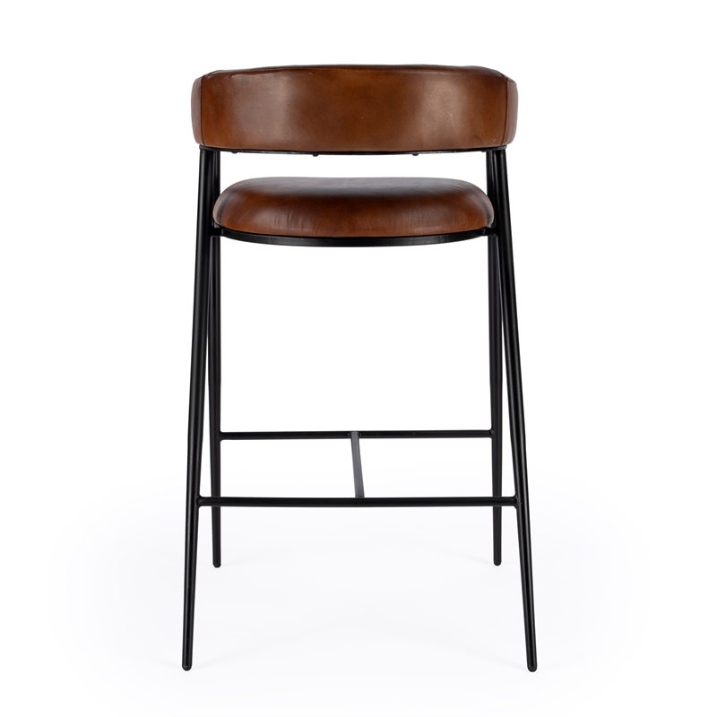 Pemberly Row Modern Brown Leather And Iron Cushioned Bar Stool