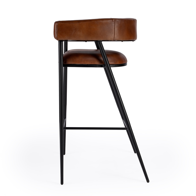 Pemberly Row Modern Brown Leather And Iron Cushioned Bar Stool