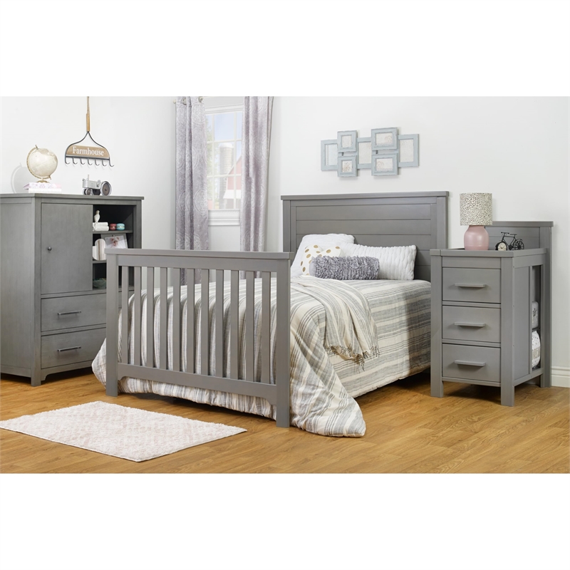 Pemberly Row Wood Convertible Crib and Changer in Weathered Gray