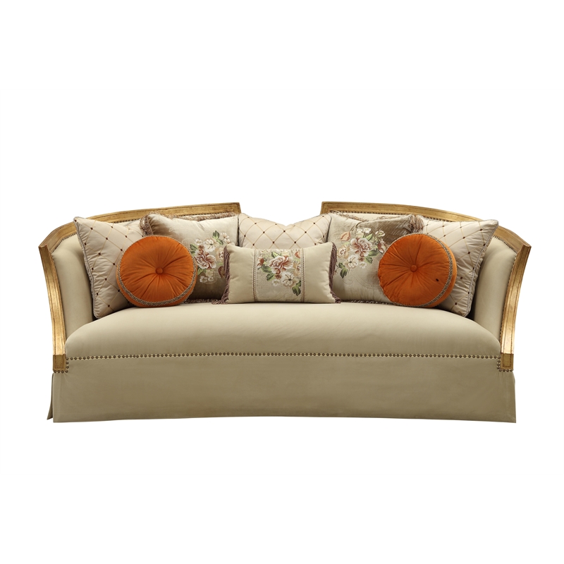 Pemberly Row Modern / Contemporary Sofa in Antique Gold Wood Trim