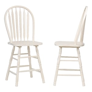 Pemberly Row Arrowback 24&quot Solid Wood Counter Stool in Antique White (Set of 2)
