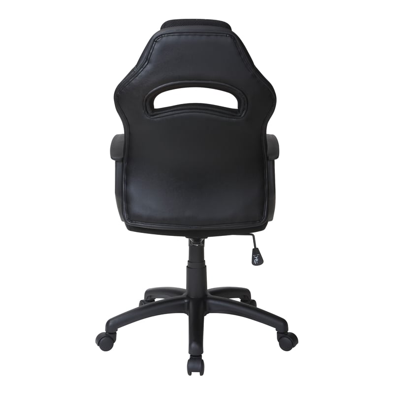 Pemberly Row Gaming Chair in Black Faux Leather with Red Accents