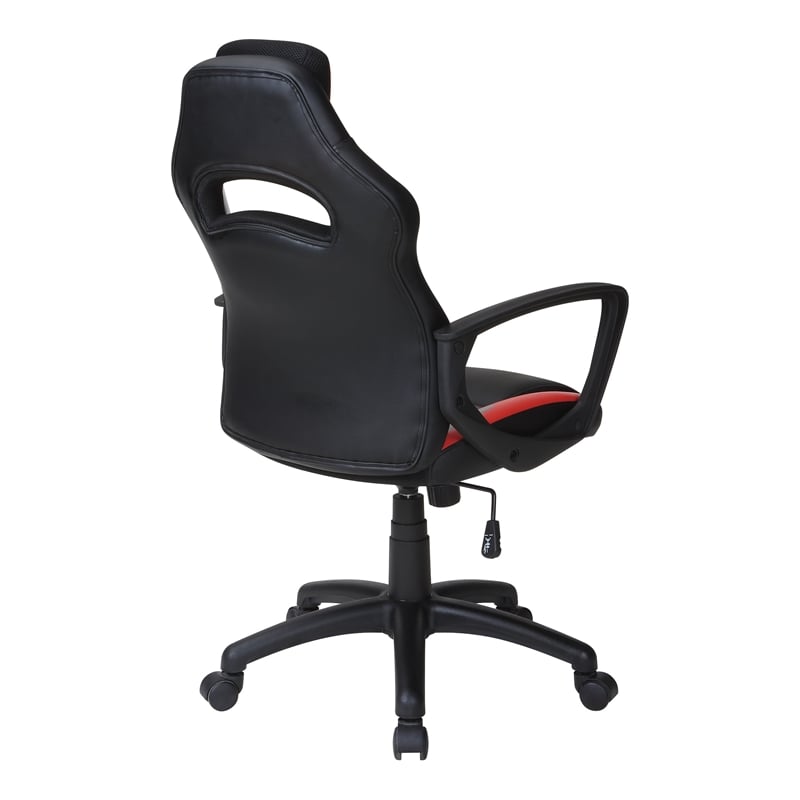 Pemberly Row Gaming Chair in Black Faux Leather with Red Accents