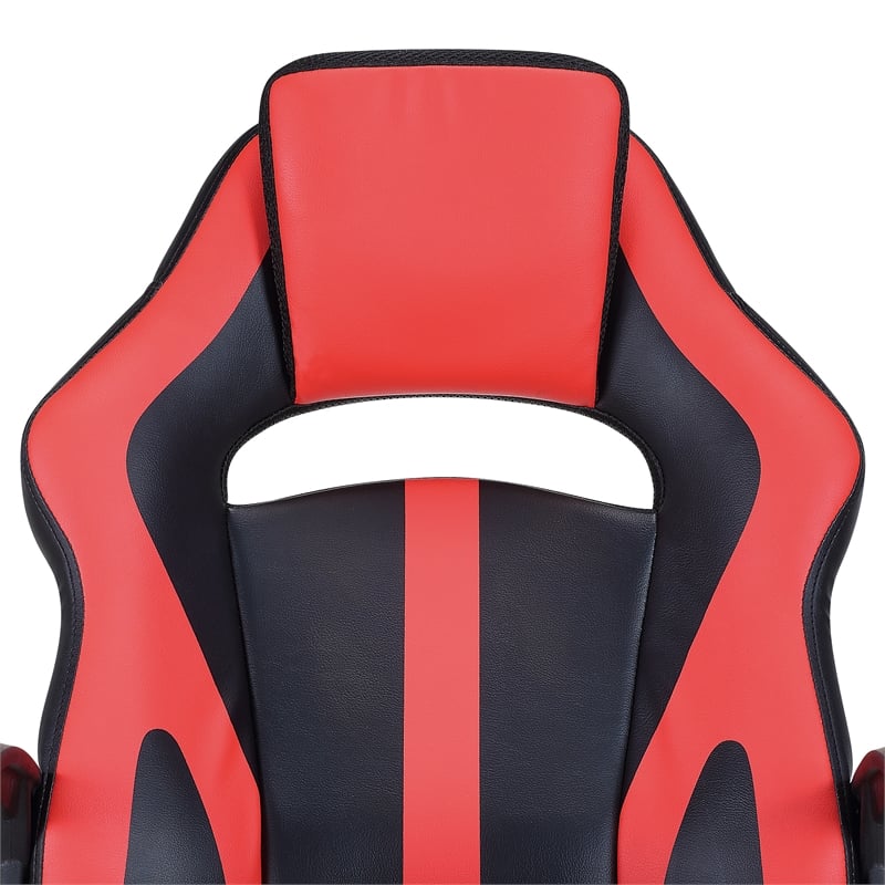 Pemberly Row Gaming Chair in Black Faux Leather with Red Accents