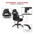 Pemberly Row Gaming Chair in Black Faux Leather with Red Accents