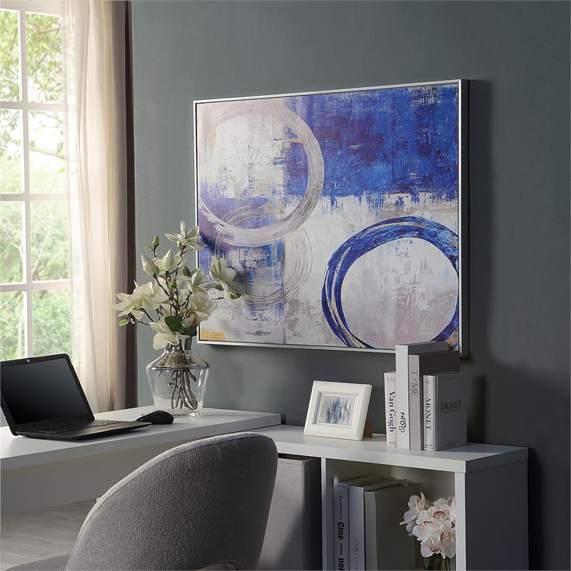 Pemberly Row Circle Abstract Wall Art 30 x 39 with Silver Frame in Blue