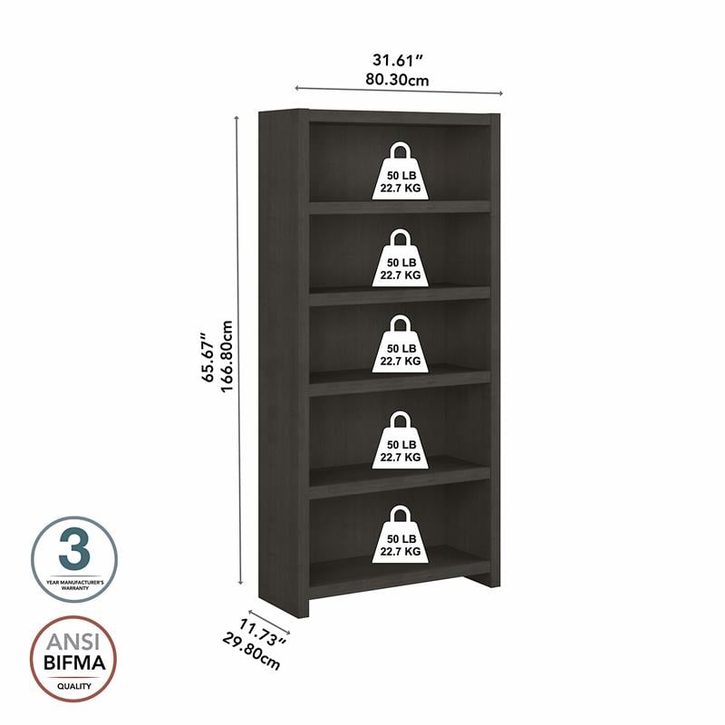 Pemberly Row 5 Shelf Bookcase in Charcoal Maple - Engineered Wood