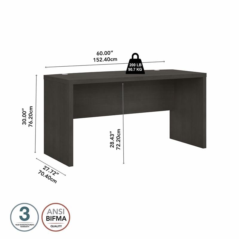 Pemberly Row 60W Bow Front Desk in Charcoal Maple - Engineered Wood