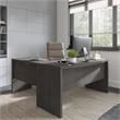 Pemberly Row 60W Bow Front Desk in Charcoal Maple - Engineered Wood
