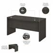 Pemberly Row 60W Bow Front Desk in Charcoal Maple - Engineered Wood