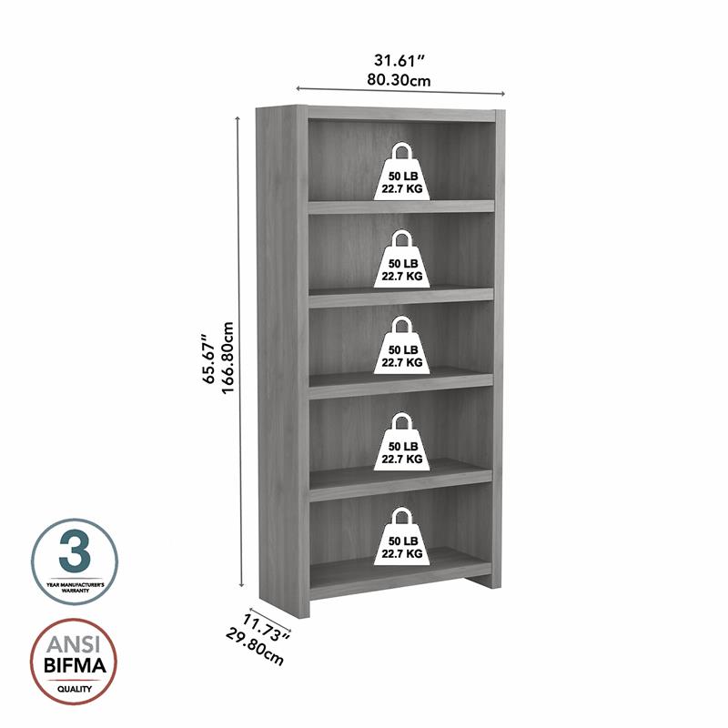 Pemberley Row Engineered Wood Modern Gray Bookcase Rectangular Adjustable Shelves 31.61