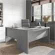 Pemberly Row 60W Bow Front Desk in Modern Gray - Engineered Wood