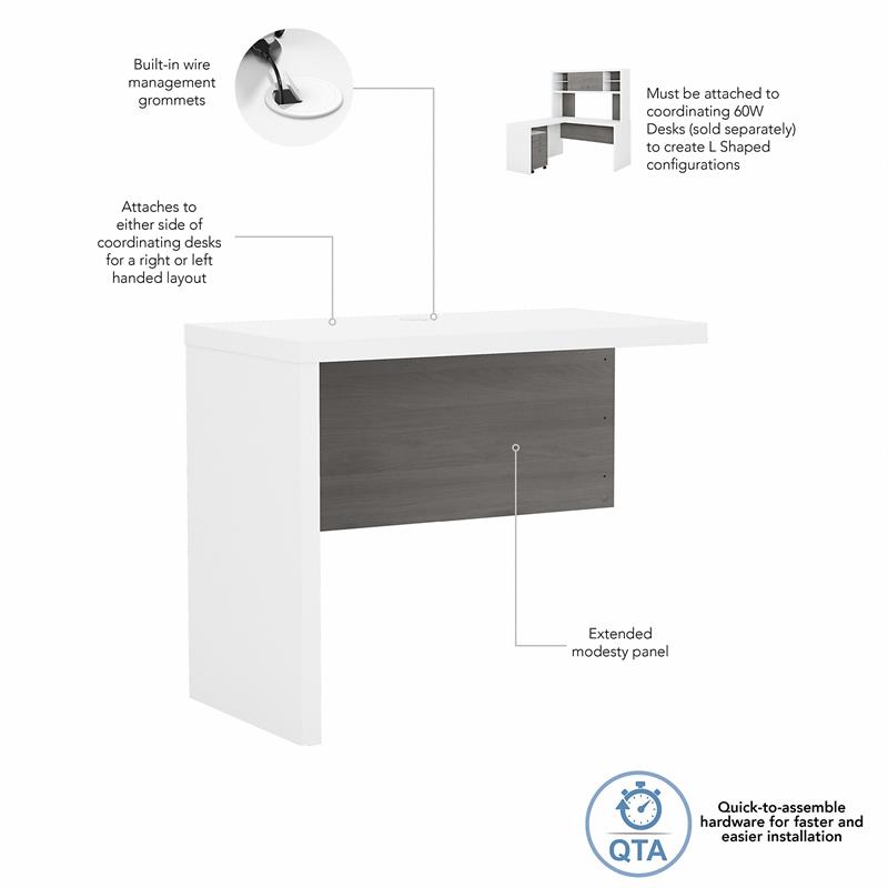 Pemberly Row 36W Desk Return in Pure White and Modern Gray - Engineered Wood