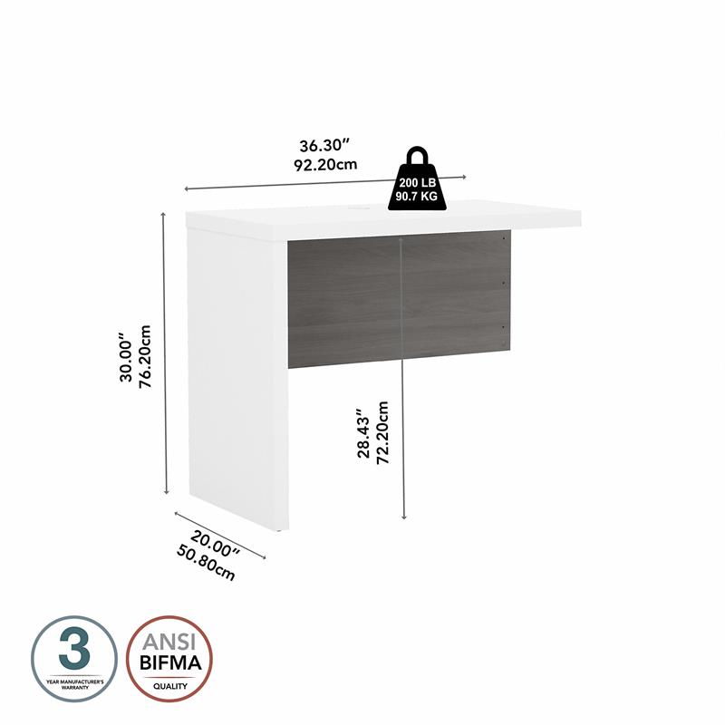 Pemberly Row 36W Desk Return in Pure White and Modern Gray - Engineered Wood