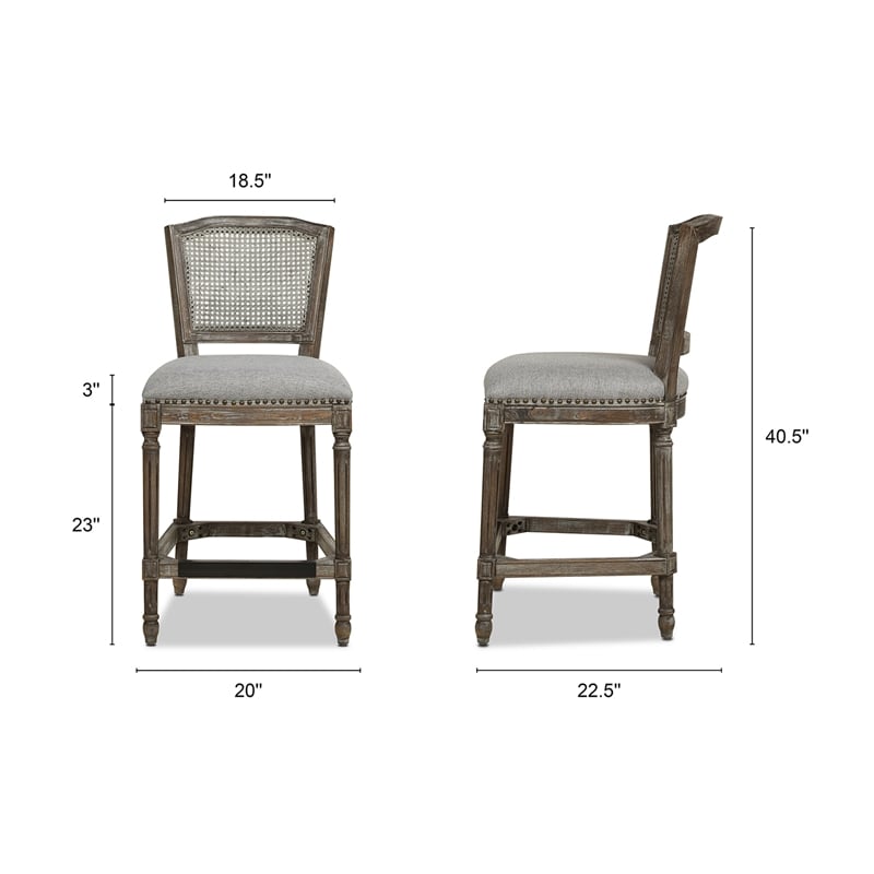 Pemberly Row Rattan Wicker High Back Armless Counter Bar Stool in Dark Gray