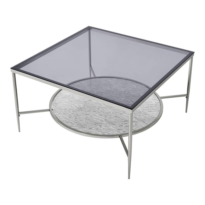 Pemberly Row Modern / Contemporary Coffee Table in Glass and Chrome