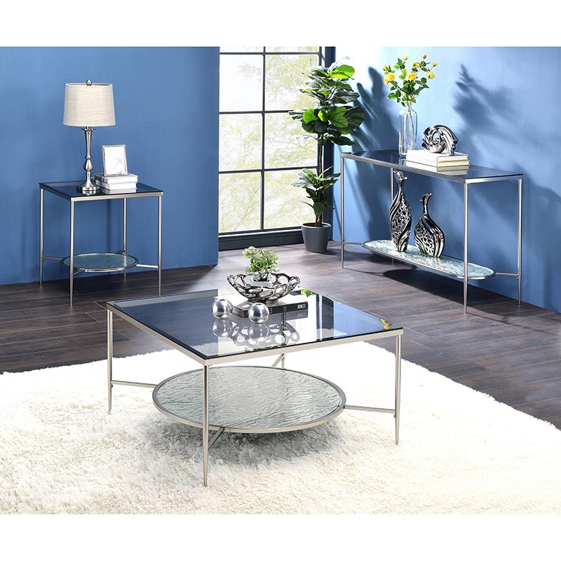 Pemberly Row Modern / Contemporary Coffee Table in Glass and Chrome