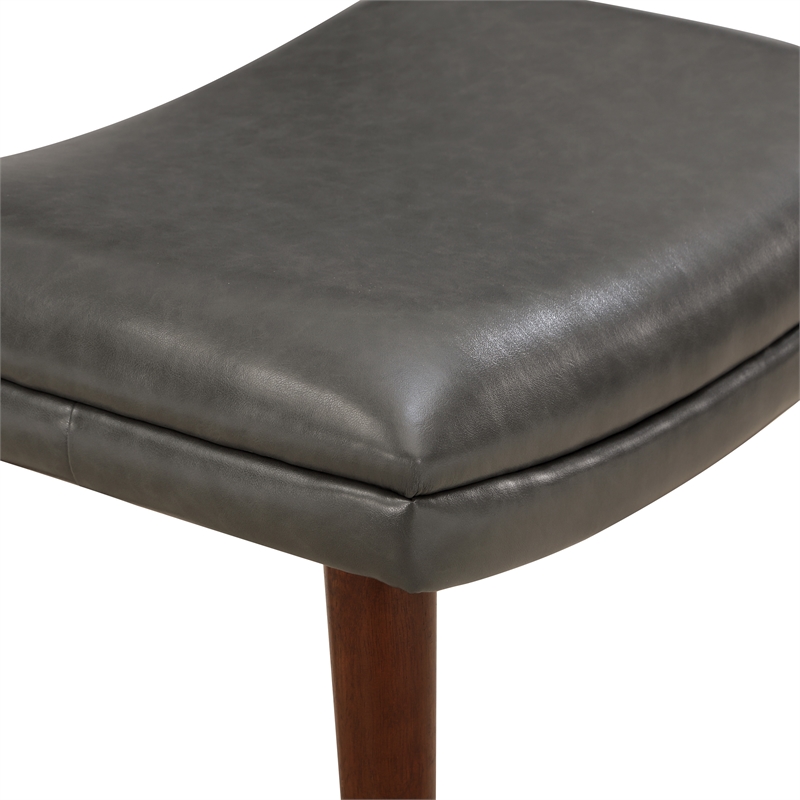 Pemberly Row Chair & Ottoman - Pewter Gray Faux Leather w/ Medium Espresso Legs