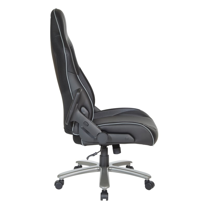 Pemberly Row Big & Tall Bonded Leather Gaming Chair in Gray Mesh