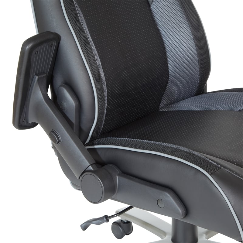 Pemberly Row Big & Tall Bonded Leather Gaming Chair in Gray Mesh