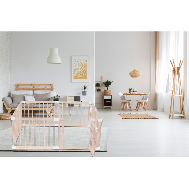 Pemberly Row Baby Wood Safety Gate in Off White with White connector