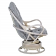 Pemberly Row Rattan Swivel Rocker Chair in Gray Fabric with White Wash Frame